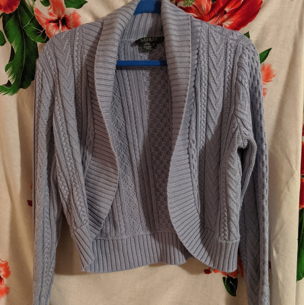 Ralph Lauren Blue Cotton Woven Knit Sweater M